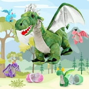 MaoGoLan 7 Pcs Dragon Plush 21.6'' Large Stuffed Mommy Dragon with 4 Babies and 2 Eggs Stuffed Dragon Toys