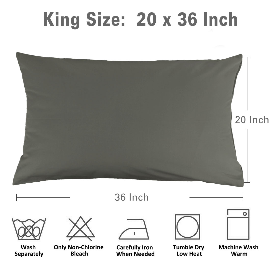 Unique Bargains Pillowcases 2-Piece Egyptian Cotton Pillow Cover Dark Gray King