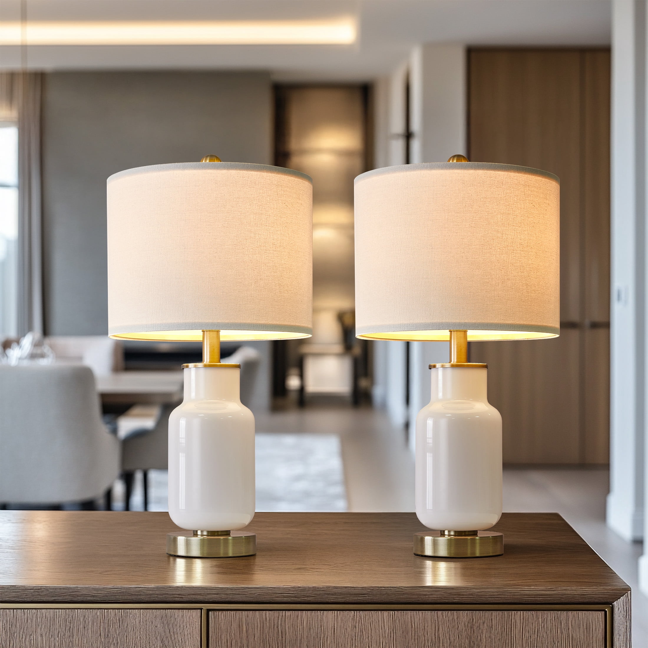 21'' Oneach Modern Table Lamps Set of 2 for Bedroom Desk Lamps for Office Nightstand Bedside Lamps with Milky White Glass Lamp body, Gold, Decor (Bulbs Not Included)