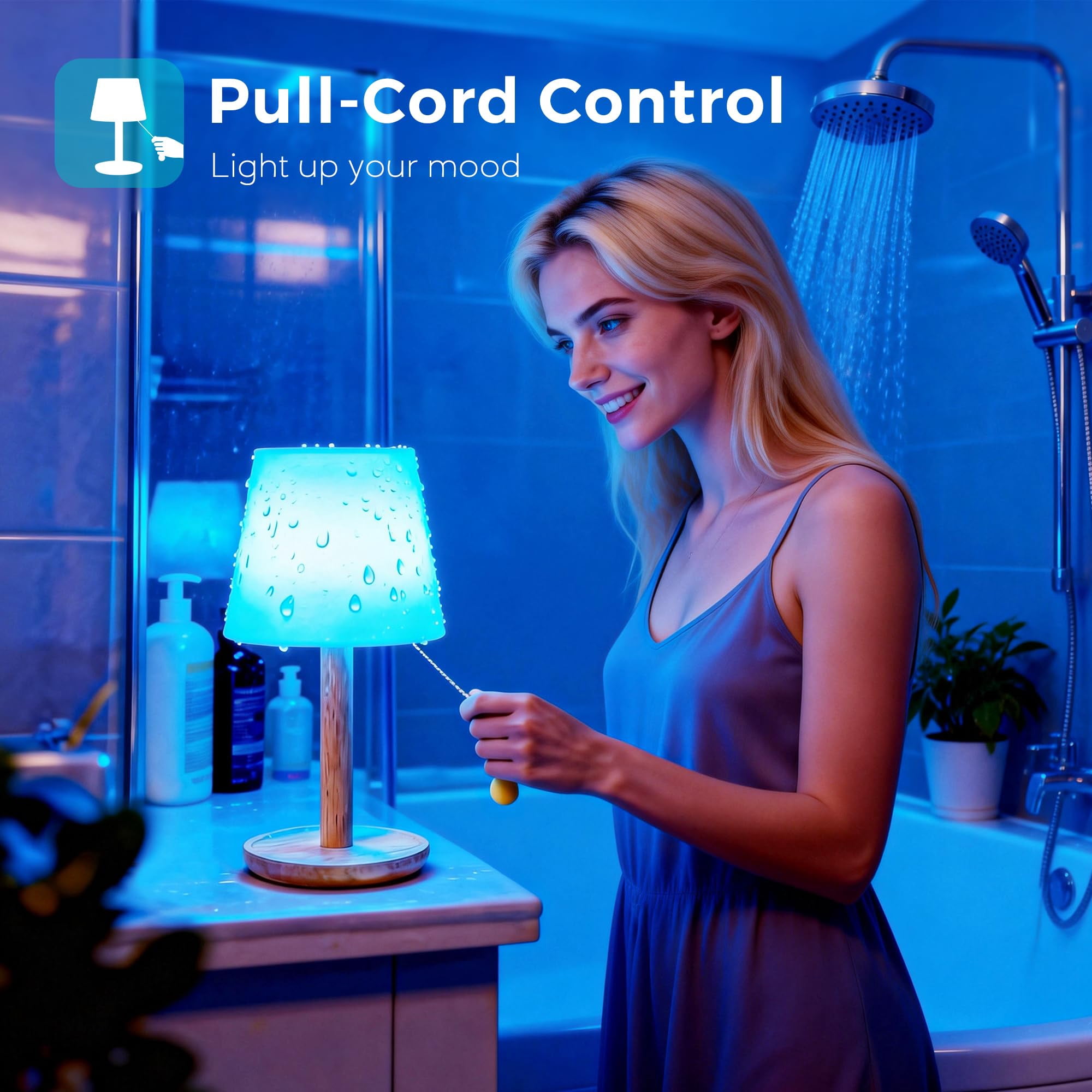 Cordless Shower Lamp Waterproof, Rechargeable Bathroom Lamp with 16 Color Changeable, Dimmable Table Lamp with Remote Control, LED Night Light for Inside Shower, Outdoor, Bedroom, Restaurant, Camping