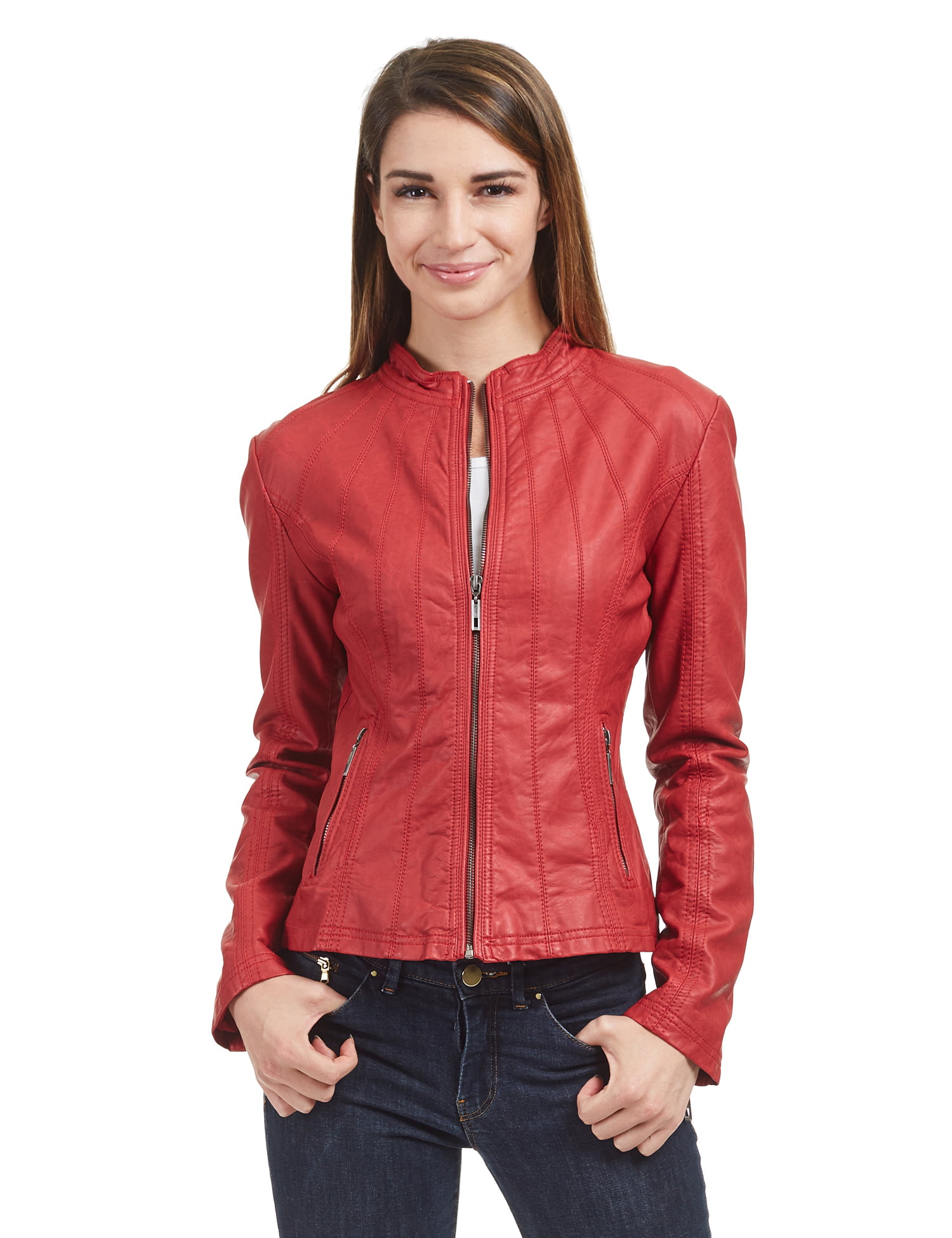 Made by Johnny - MBJ WJC877 Womens Panelled Faux Leather Moto Jacket M ...
