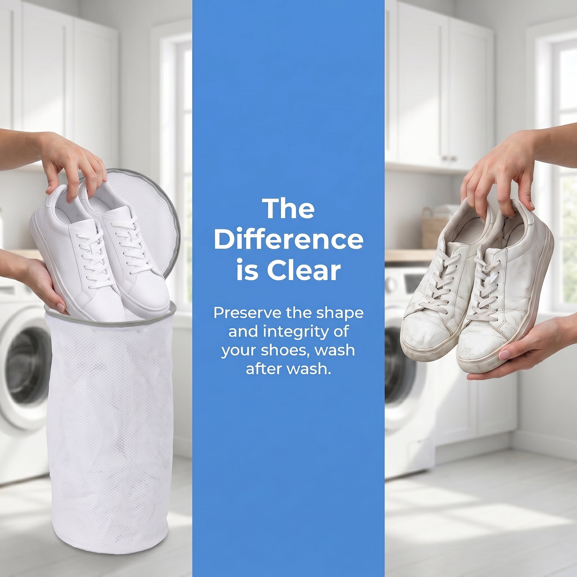 Unique Bargains 2 Pack Polyester  Zippered  Shoe Bag for Washing Machine White 7.9"x15"