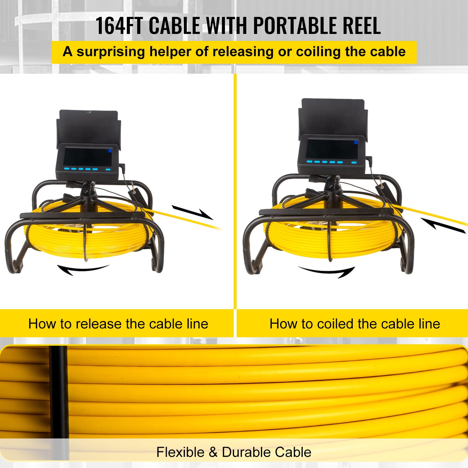 KFFKFF Sewer Inspection Camera, 164FT Cable with 4.3" Screen, Pipeline Camera with Recording Function, Waterproof IP68 Borescope with LED Illumination, Industrial Endoscope for Home Drain, Wall
