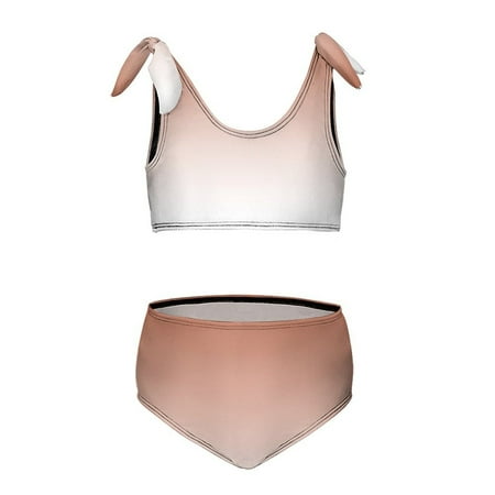 Aesthetic Beige Red And White Gradient Girl s 2 Piece Bikini Set Beach Sport Swimsuit Swimwear 11-13Y160cm