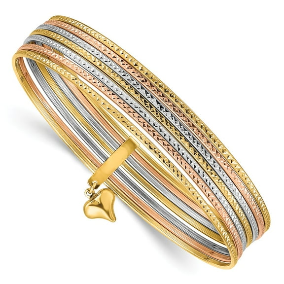 14K Tri-Color Gold bracelet Bangle 1 mm Slip On 7 Bangles