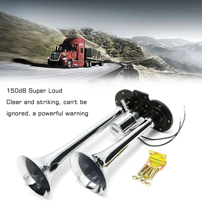 Universal Dual Trumpet Electric Horn Kit - Loud Chrome Air Horn Speaker -  150dB - Suitable for Train, Truck, and Lorry - 12V/24V - Enhance Your  Vehicle's Sound. 