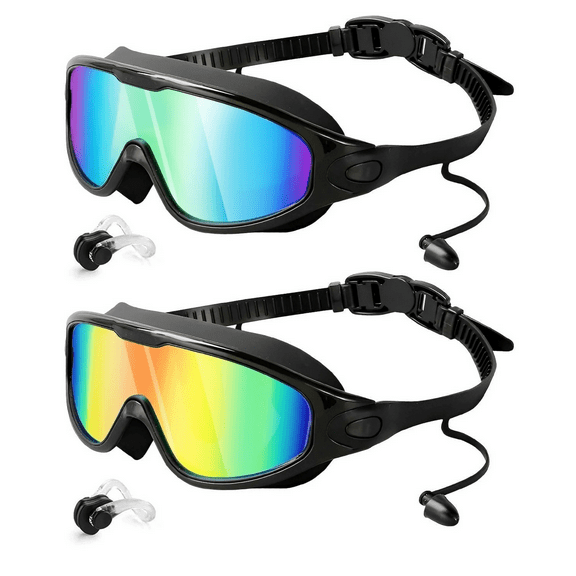 Rantizon Swim Goggles 2 Pack, Wide View Anti Fog&UV Swimming Goggles for Audlt, No Leaking Swim Glasses for Men Women