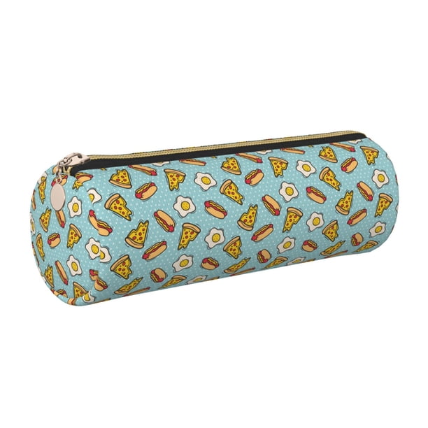 Disketp Hot Dog Pizza Estuche Organizador de Lápices de Cuero, Estuche de Oficina con Cremallera para Bolígrafo y Lápiz