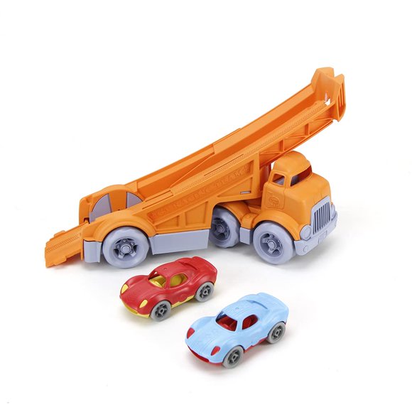Green Toys Racing Truck - 3pc Toy Cars, Truck Toy with Car Ramp, Toddler Toys, Made from Recycled Milk Jugs, Toys for 3 Year Old Boys & Girls
