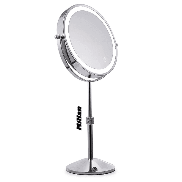 Millan 8 Inch Led Lighted Height Adjustable Rechargeable Tabletop Makeup Mirror Double Sided 1 And 10x Magnification Com Millan 8 Inch Led Lighted Height, Height Adjustable Makeup Mirror With Lights