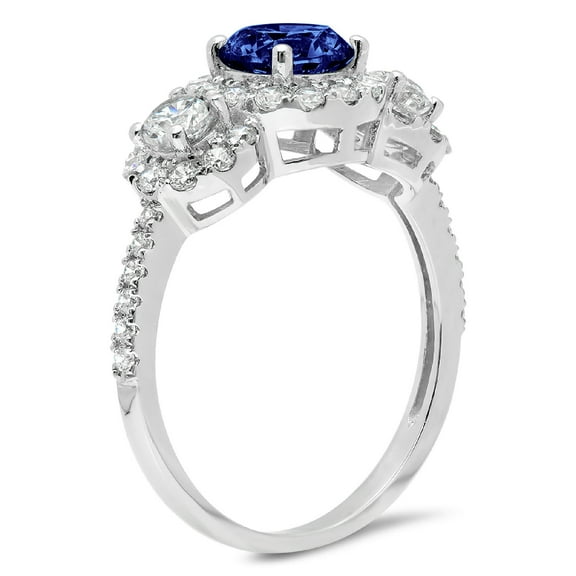 1.46 ct Round Cut Simulated Tanzanite Three-Stone Engagement Ring for Women in 14K White Gold