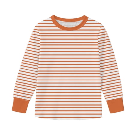 Floleo Striped Print Long Sleeve Top for Kids Boys Girls Soft Breathable Casual Gradient Color Cute Outfit for Pageant Wedding Party Holiday Family Gathering Special Occasion(Orange 11 Years)
