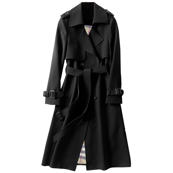 asdoklhq Womens Plus Size Clearance Tops,Women Overcoat Solid Slim Fit Coat Jacket Long Outerwear Windbreaker Trench