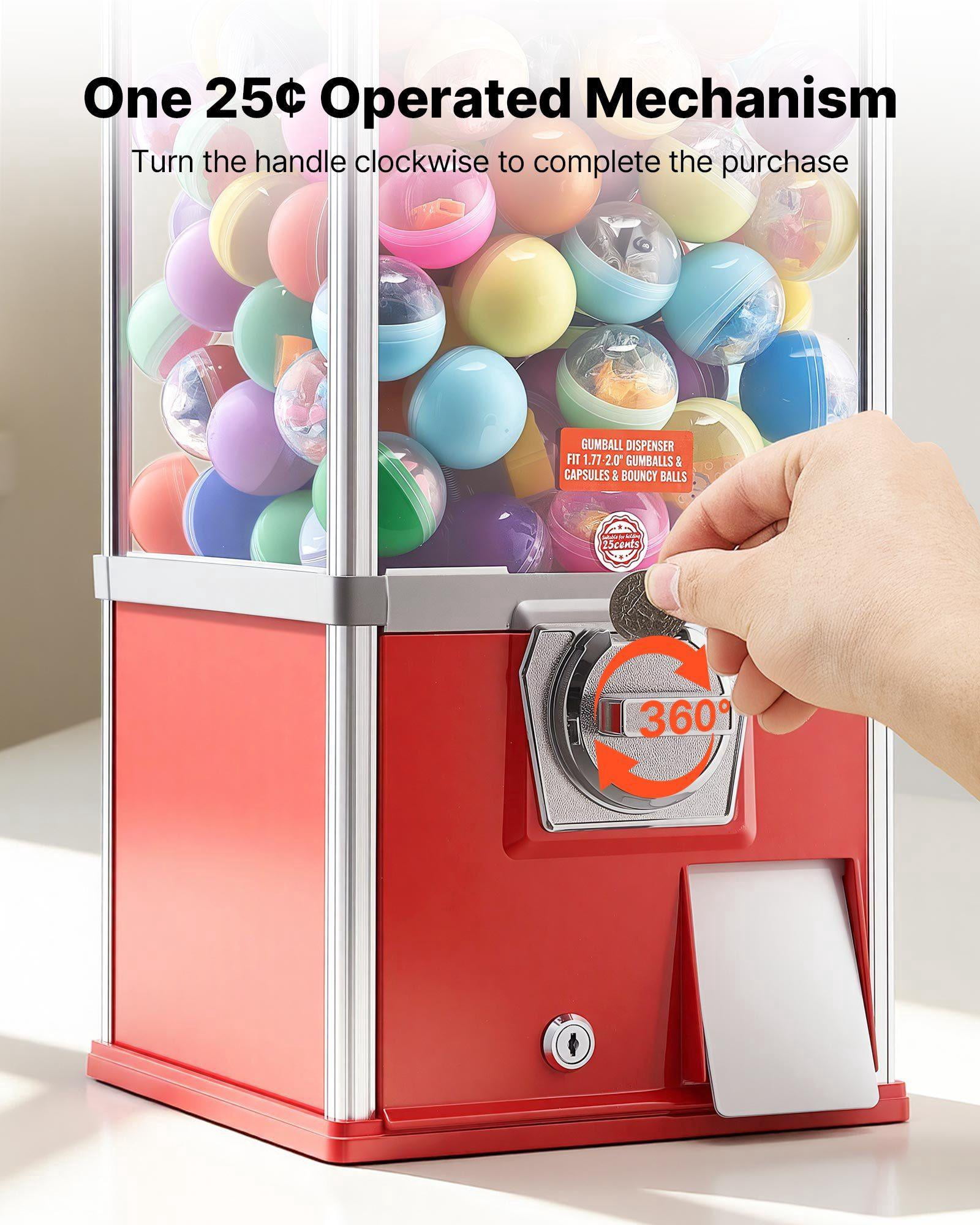 21 Inch Gumball Machine Candy Vending Dispenser Holds 180 1.77 Inch Spherical Candies for Malls Supermarkets Amusement Parks Arcades