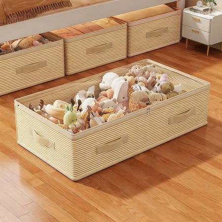 SouMaox Underbed Storage Bag Striped Organizer Closet Container Clothes Blankets Bedding Management for Bedroom Dormitory Apartment Home