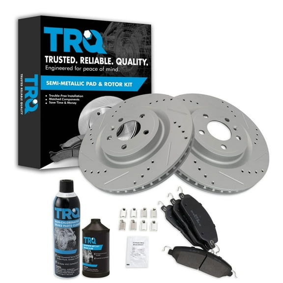 TRQ Front Metallic Brake Pad & Performance Rotor Kit w/ Fluids for Ford Mustang BKA21648