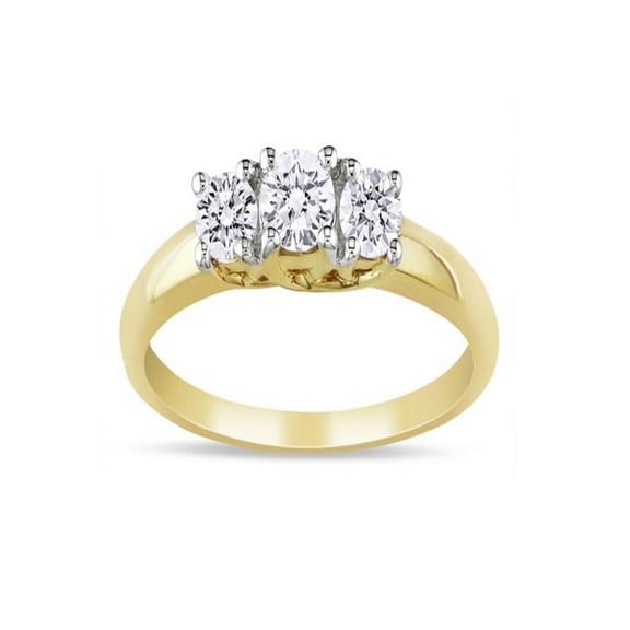 Classic Three Stone Trilogy Three Stone Engagement ring Half Carat Round Cut Diamond on Gold