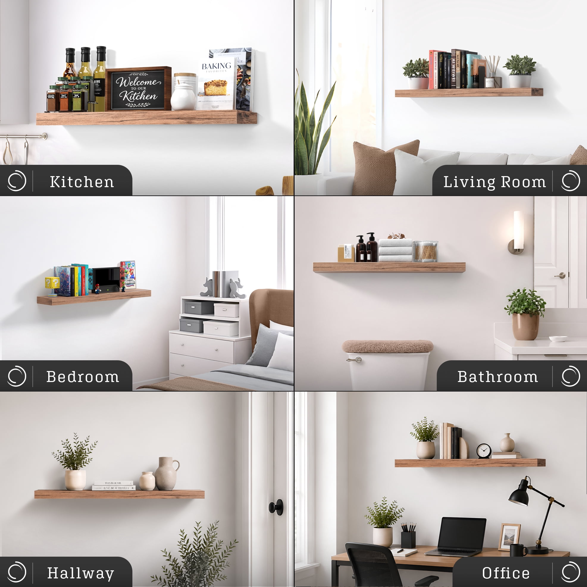 Sorbus 35" Floating Wall Shelf, Mahogany, Invisible Brackets, Bathroom, Bedroom & Home Decor