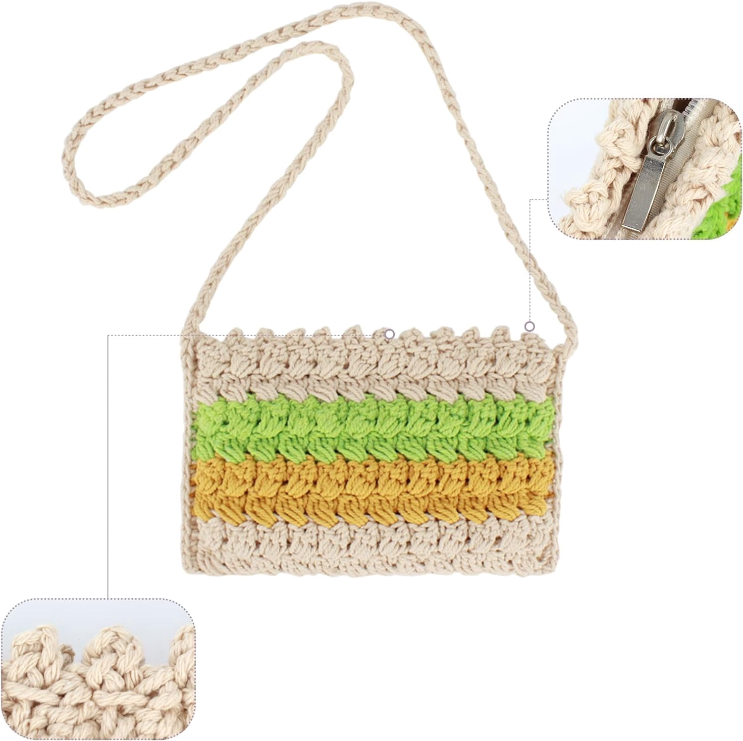 LinYooLi Women Small Cotton Crochet Cross-body Bag Bohemian Shoulder Bag Purse