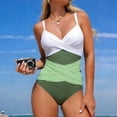thumbnail image 6 of Minjewel Women's Color Block Cross-Back One-Piece Bathing Suit with Ruched Tummy Control, Slimming Athletic Swimwear for Women,Green,S, 6 of 6
