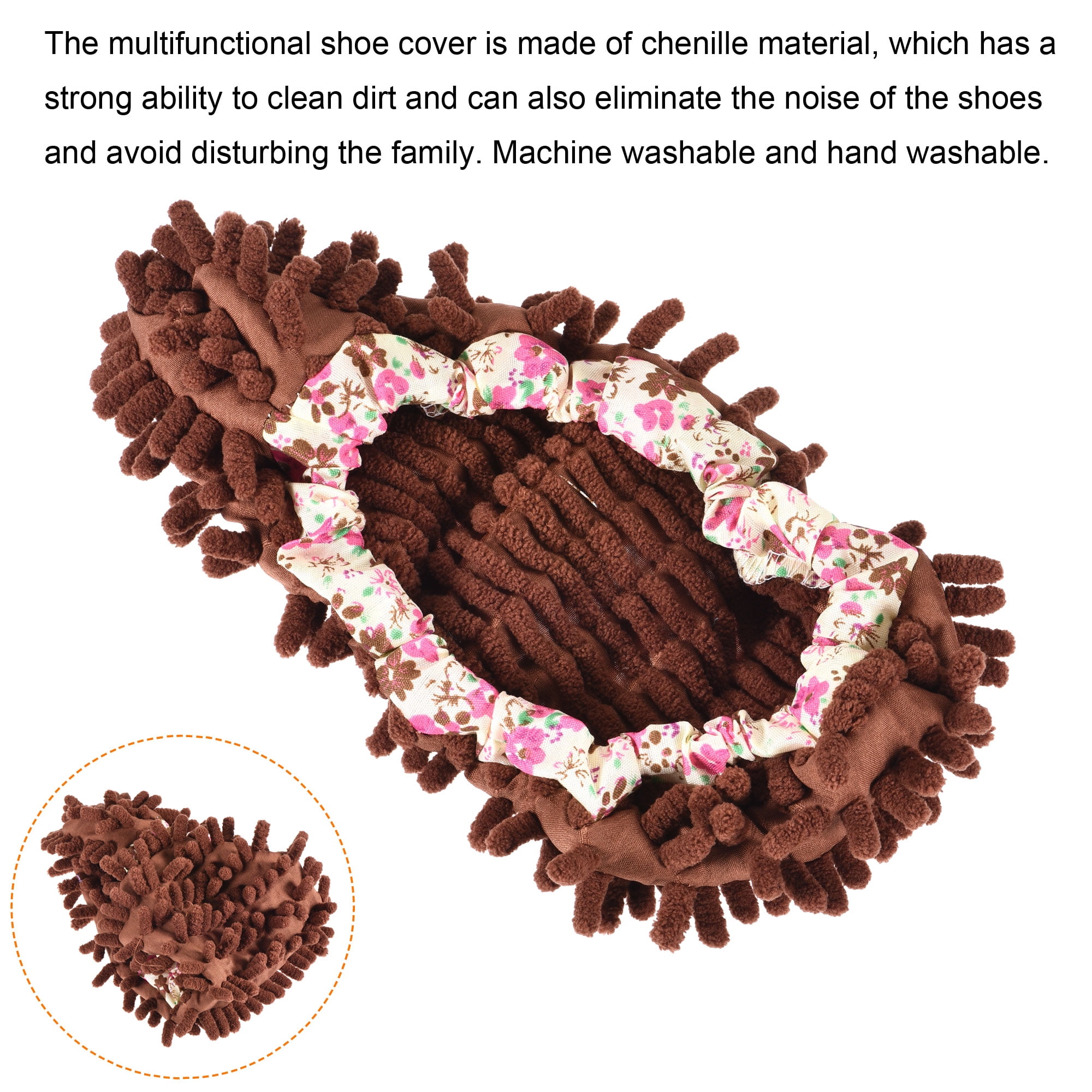 Unique Bargains Washable Shoes Cover Multifunction Chenille Microfiber Duster Mop Brown