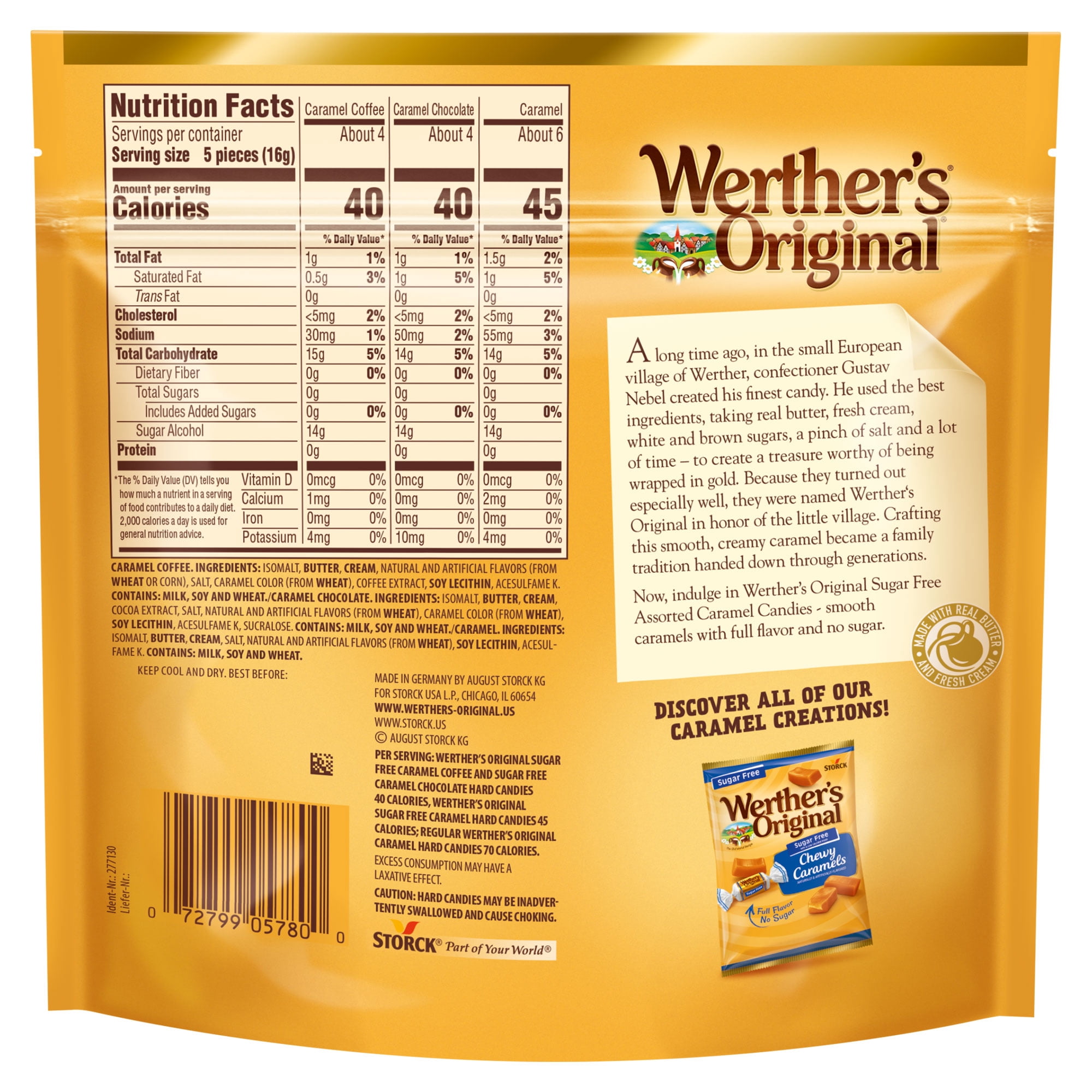 Werthers Original Hard Sugar Free Assorted Flavors, Caramel Coffee, Caramel Chocalate, Caramel Candy 7.7 oz
