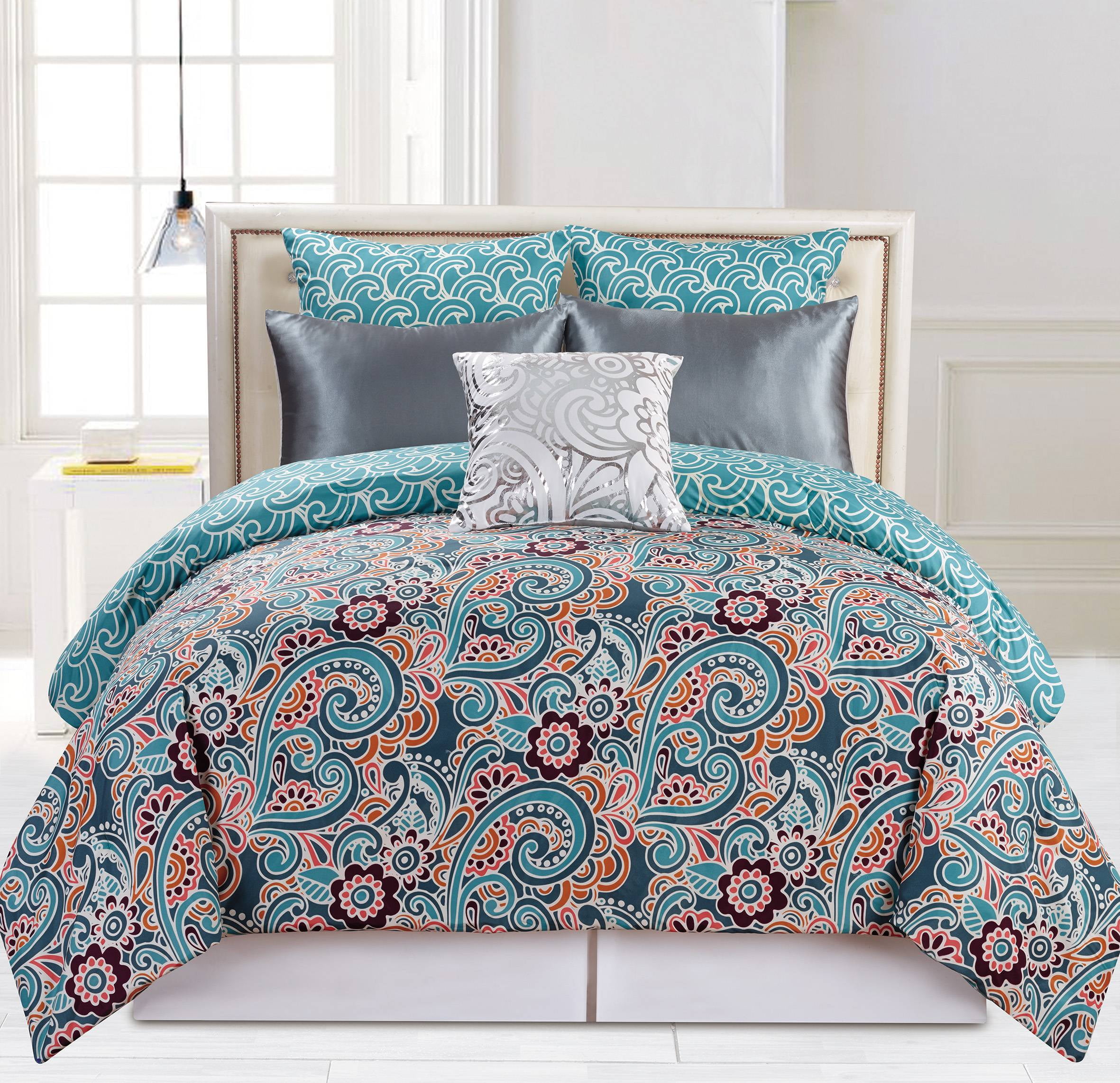 Leanna 6 Piece Reversible Oversized/Overfilled Queen Comforter Set