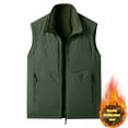 thumbnail image 2 of safuny thicken Cargo Vest Tops for Mens Zipper Jacket Open Front Outwear Tanks with Pockets Solid Vintage Stand Collar Blouses Green L, 2 of 8