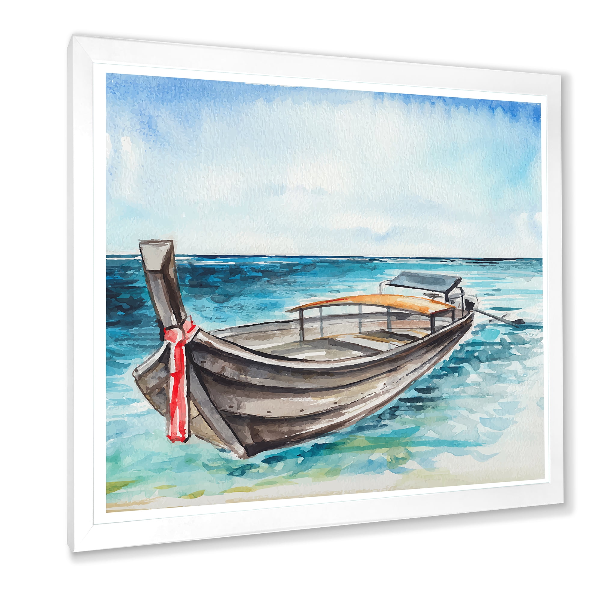 Designart 'Little Boat At The Lake Shore' Nautical & Coastal Framed Art Print