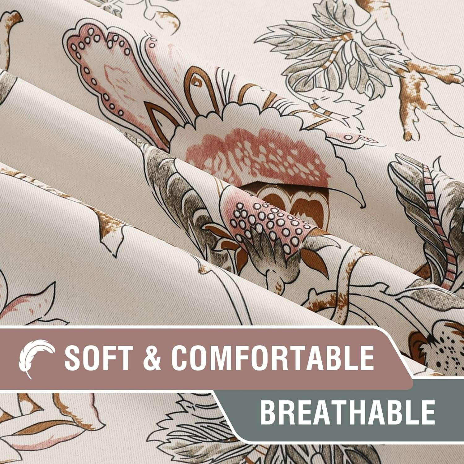 Turquoize Blackout Curtains 2 Panels Set Floral Print Drapes for Bedroom Thermal Insulated Grommet Window Curtain for Living Room(52"x 96",Sage Brown Floral)