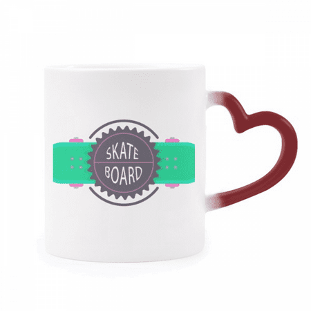 

Sport Skateboard with Mottos Cartoon Watercolor Heat Sensitive Mug Red Color Changing Stoneware Cup