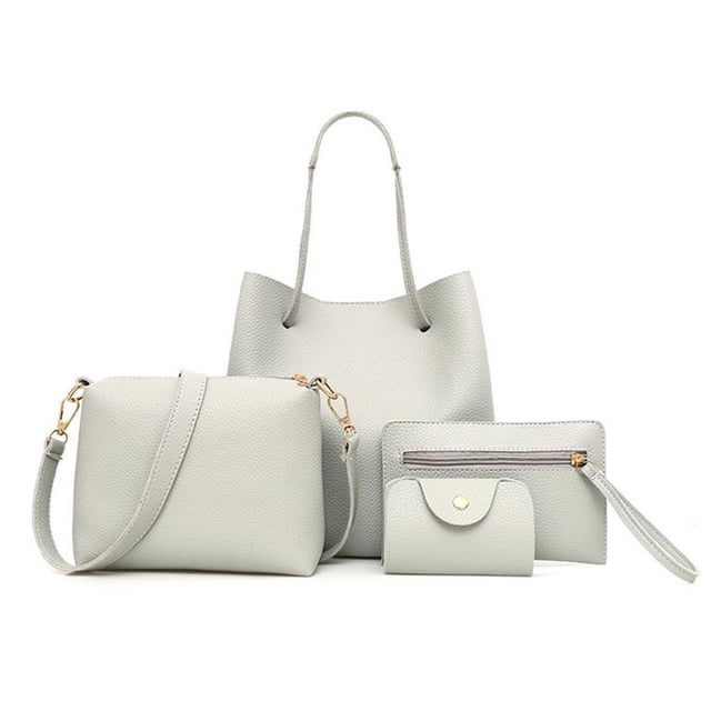 Qarigey Conjunto de bolso de mano, Kit de tarjetero, monedero de tamaño compacto, cuero PU, diseño de moda, mango, superficie lisa, sin rebabas, Carteras Gris