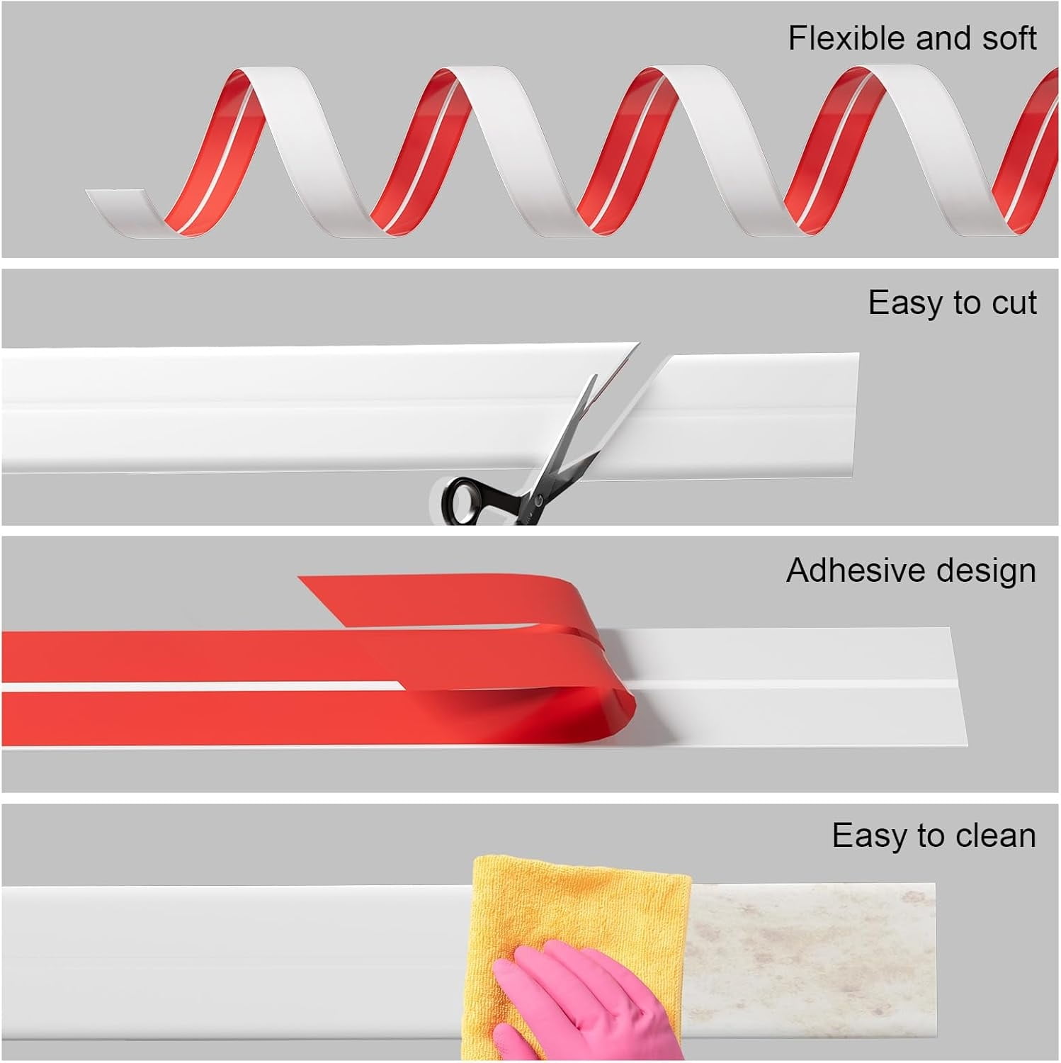 Wall Corner Protector, Kvago 1.57in x 19.68ft Self-Adhesive Corner Strip, Flexible Strip Caulk Strip for Countertop Corner Guards, Door Frame, Wall Edge and Home DIY Decoration (White)