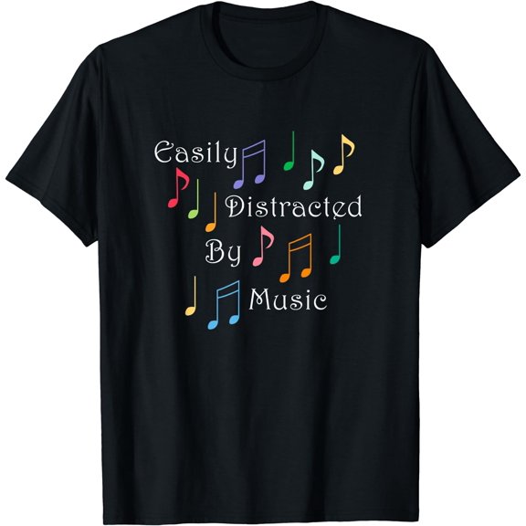 Musician Singer Distracted by Music Notes Art T-Shirt Black Small