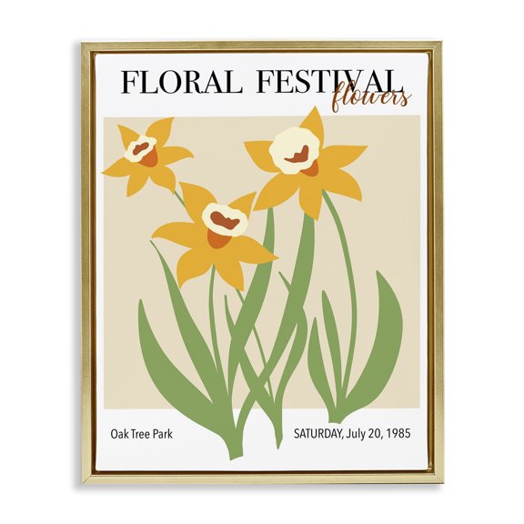 Stupell Industries Bohemian Retro Daffodil Festival Gold Floating Frame Canvas Art, 25 x 31, by Regina Moore