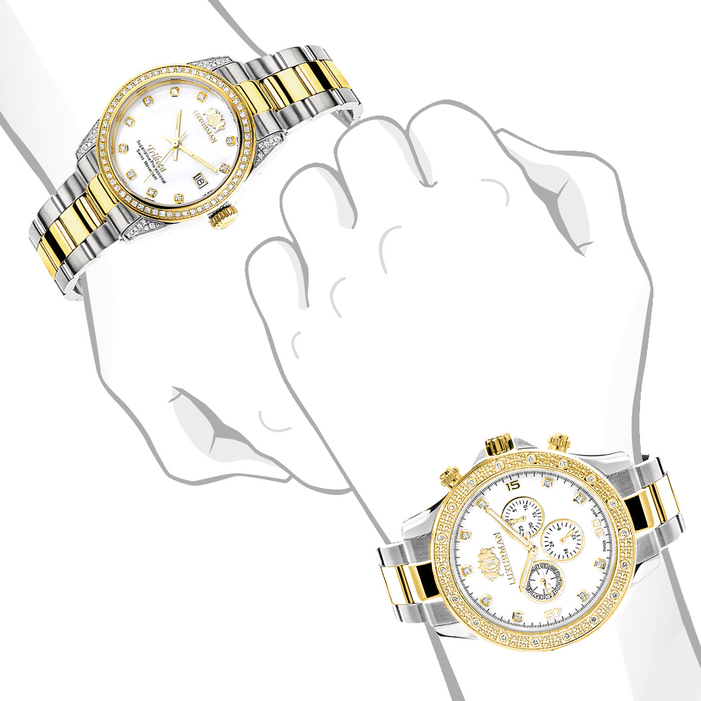 Swiss Quartz Matching Watches for Couples Two-Tone Yellow Gold Plated Diamond Watch Set - image 4 of 4