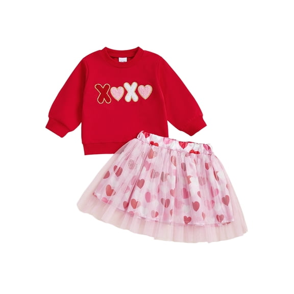BemeyourBBs Toddler Baby Girl Valentines Day Outfit Heart Long Sleeve Sweatshirt and Tulle Tutu Skirt 2 Piece Spring Clothes Set