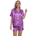 thumbnail image 5 of DAKIMOE Womens Silk Pajama Sets Satin Pajamas for Women Set Short Sleeve Shirt with Shorts 2 Piece Pjs Sets Soft Silky Sleepwear Nightwear Button-Down Loungewear S-XL, 5 of 10