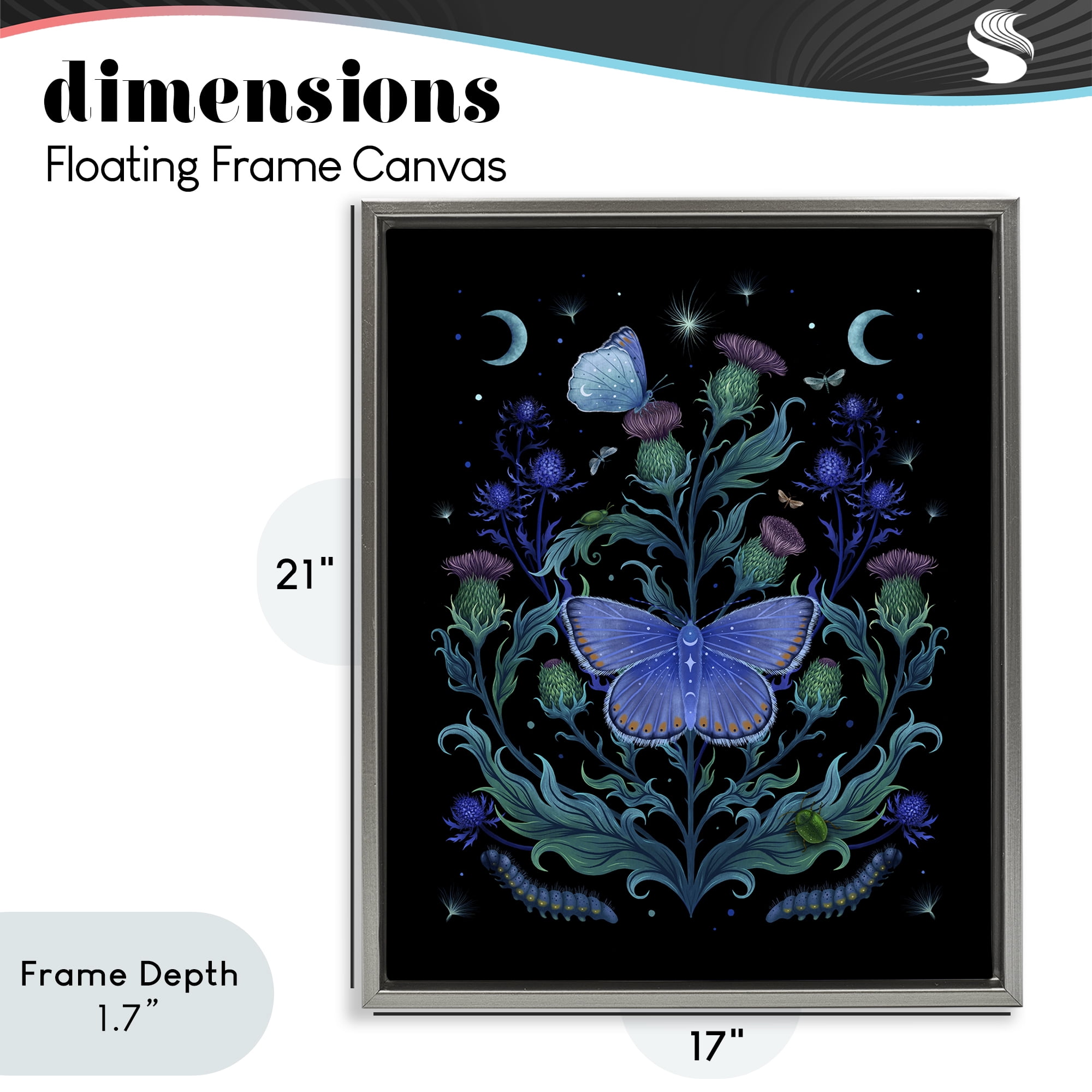 Stupell Industries Thistles & Insects at Night Gray Framed Floater Canvas Wall Art, design by Episodic Drawings