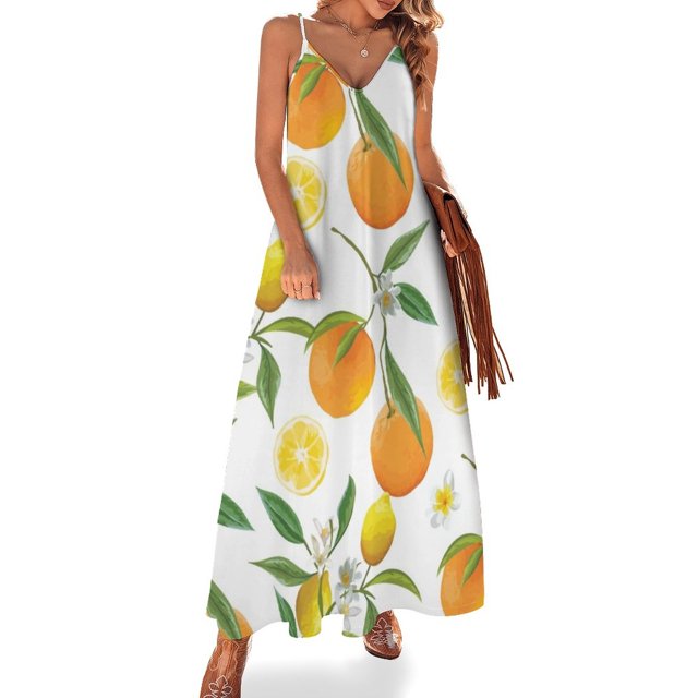 Vestido sin mangas de limones y naranjas, vestido para mujer, vestido de noche de lujo para mujer, para boda, verano, mujer coreana