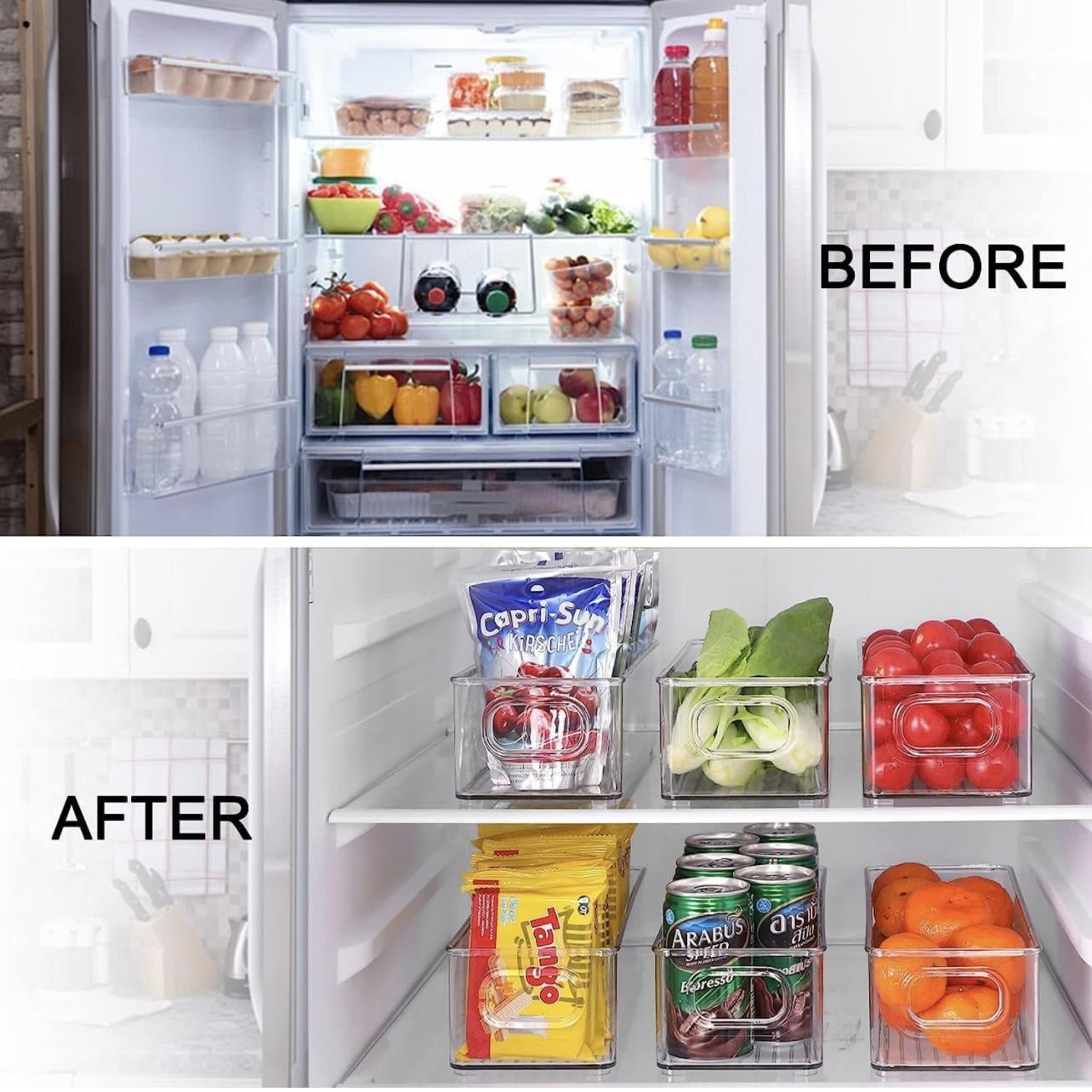 ZHOHO TANT Stackable Clear Refrigerator Organizer Bins with Handles, 6-Piece Set, 3 Sizes for Fridge & Freezer