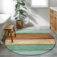 thumbnail image 5 of Farmhouse Teal Blue Brown Round Rug 3.3ft Washable Circle Entryway Rugs Non Slip Vintage Wooden Striped Area Rug Indoor Floor Carpet for Bedroom Kitchen Living Room Home Office Dining Room Nursery, 5 of 8