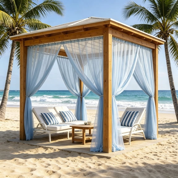Outdoor Sheer Curtains for Patio - Waterproof Voile Sheer and Breathable Mesh Net Privacy Added Light Filtering Curtain for Porch Yard Pergola, 106x63 Inches,1PCS