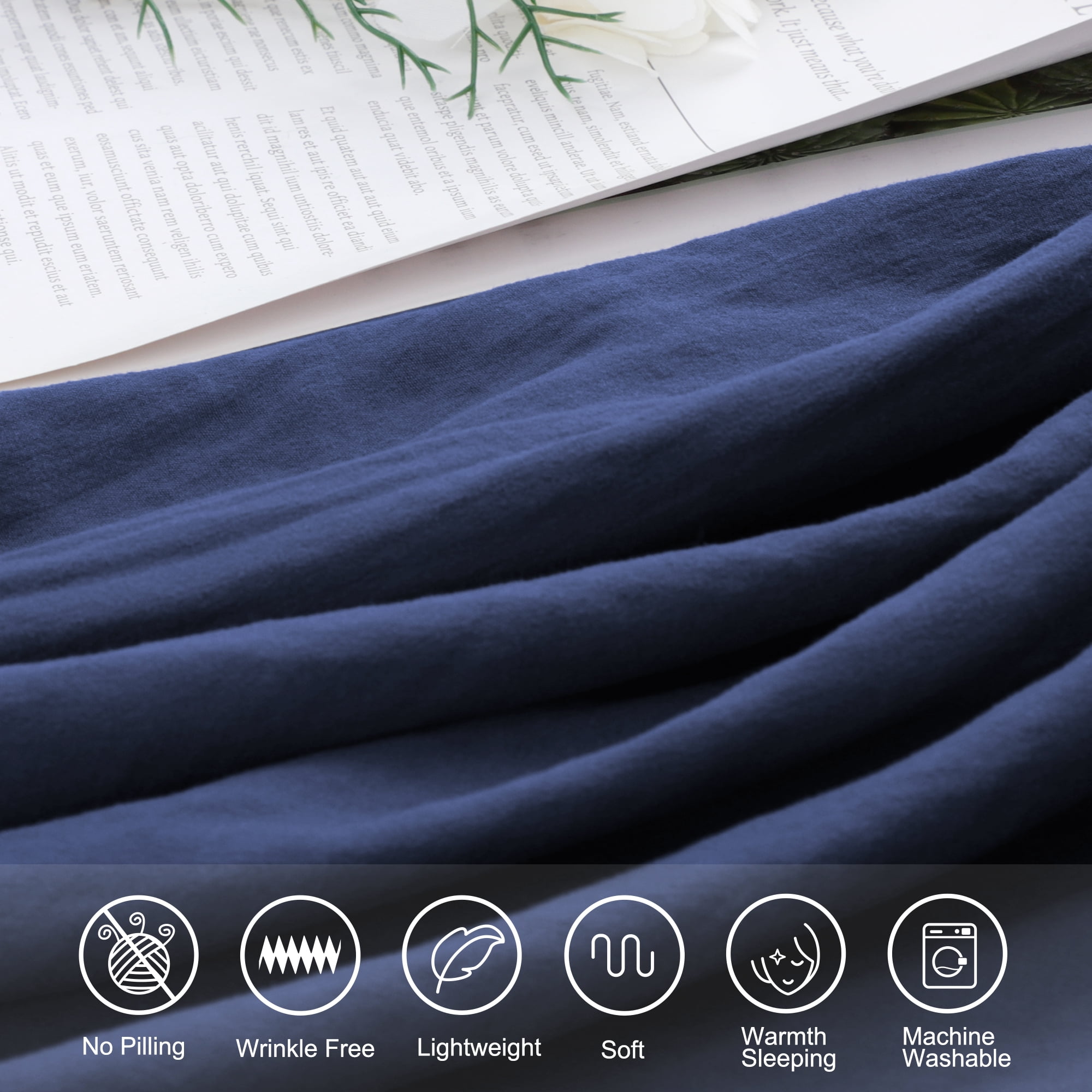 Unique Bargains 100% Microfiber Soft 3 Pieces Duvet Cover Set Twin Navy Blue