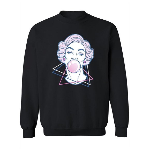 Woman Blowing Bubble Gum. Sweatshirt Women -Image by Shutterstock, Female 3X-Large