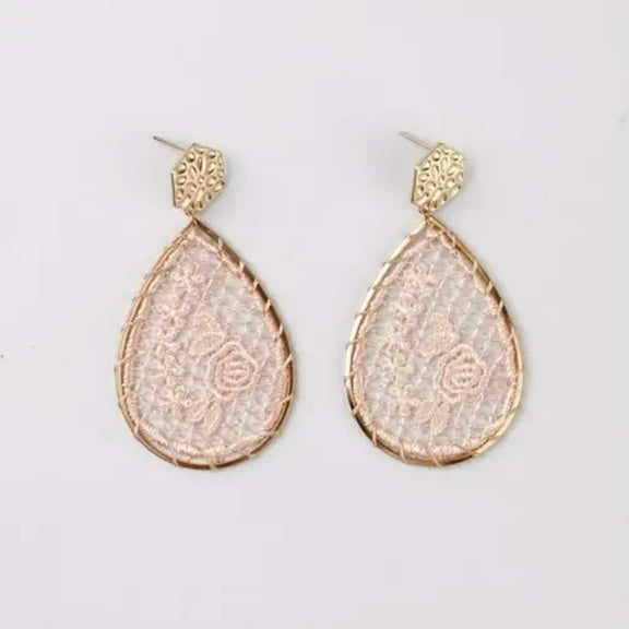 Boho Lattice Lace Rose Floral Teardrop Dangle Earrings for Women Fashion Jewelry
