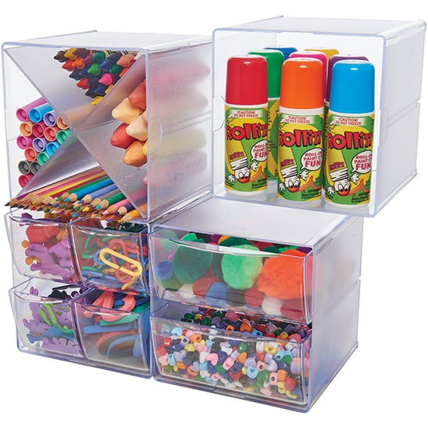 Stackable 2 Drawer Cube Storage Organizer6"X6"X7.2" Clear Walmart