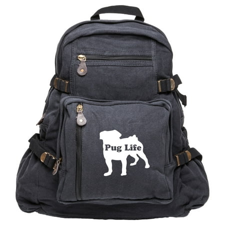 Pug Life Puppy Heavyweight Canvas Backpack Bag (Best Budget Travel Backpack)