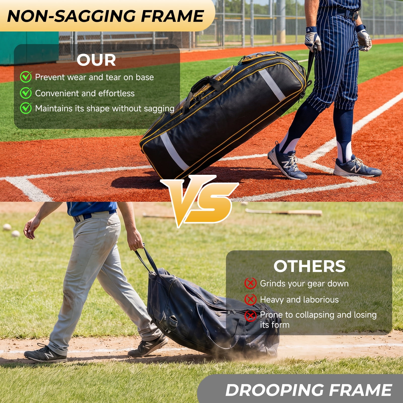 Fegat 100L Rolling Baseball Bag, Newly Catchers Gear Bag for Baseball Softball, Portable Waterproof Equipment Bag Holds 8 Bats, Stand-Up Base, Reflective Strip, Fence Hooks