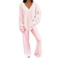 thumbnail image 2 of Baqcunre Ladies' Solid Color Comfort Collar Casual Daily Home Warm Two Piece Set Womens Pajama Sets Pajamas For Women Two Piece Sets For Women,Women Clothing Lounge Sets For Women,Color Pink,Size S, 2 of 5
